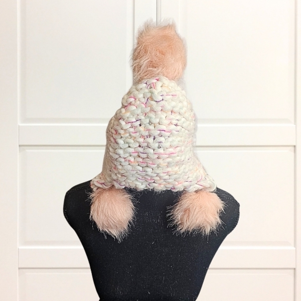 Cozy Knit Pom-Pom Hat for Kids Cream Soft Pink Warm Cozy Winter Wear